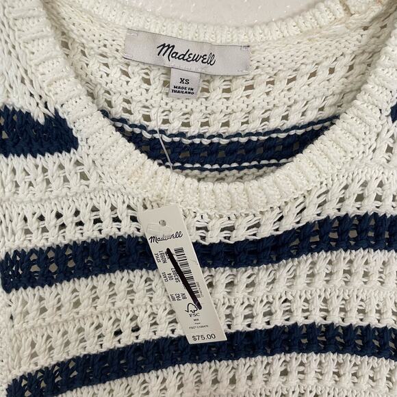 Madewell Crochet Knit Crew Neck 100% Cotton Sweater Tunic Top US Women's XS New - Picture 5 of 7